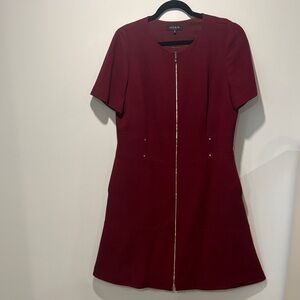 Lafayette 148 New York Burgundy Midi Dress with Gold Zipper